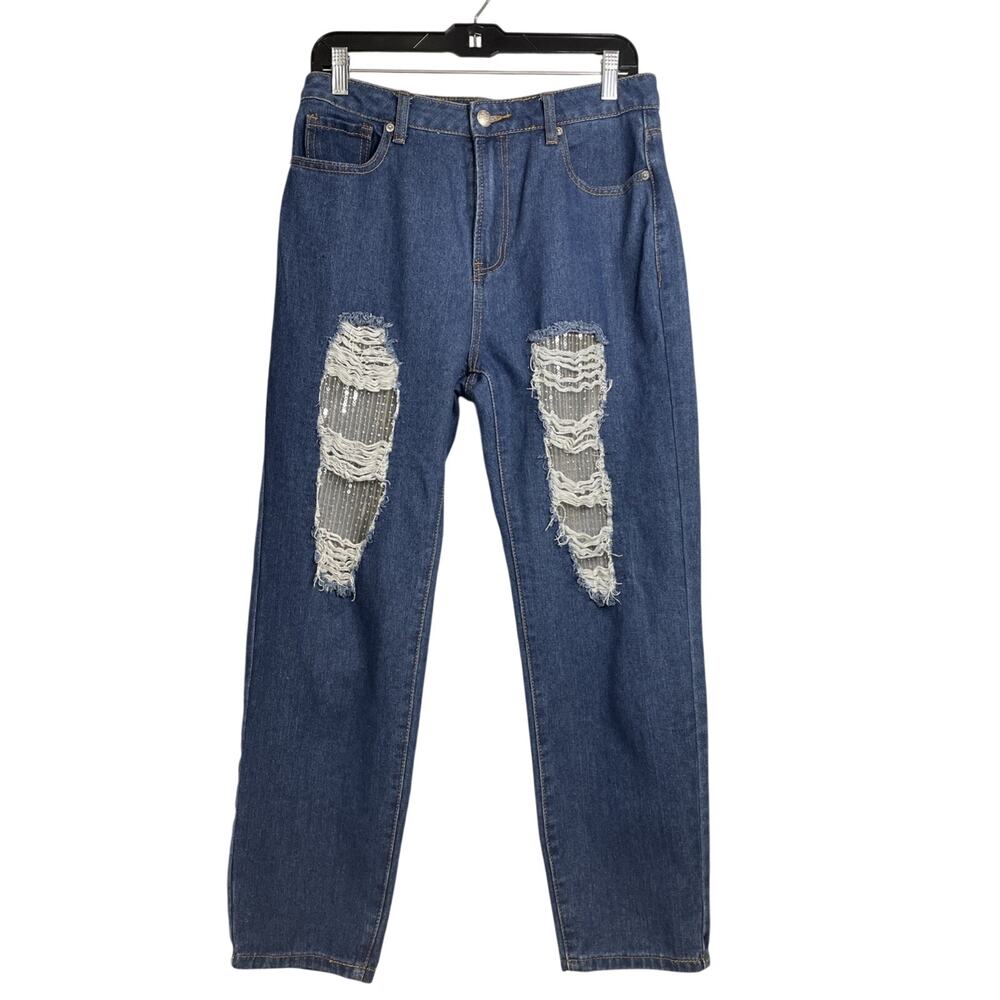 MELE & PERE Boyfriend Relaxed Fit Women’s Jeans - Size M Blue Denim Distressed
